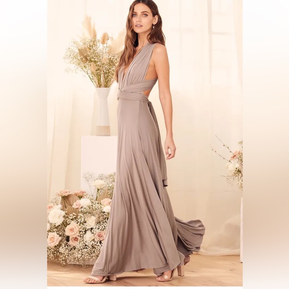 Lulus Trick of the Trade Taupe Convertible Maci Dress